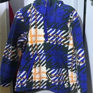 The North Face Blue and Orange Plaid Hoodie